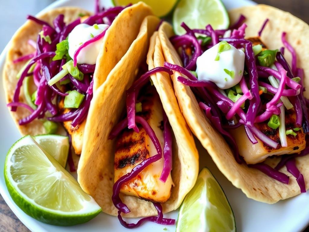 Blackened fish tacos with cabbage slaw on corn tortillas for weight loss
