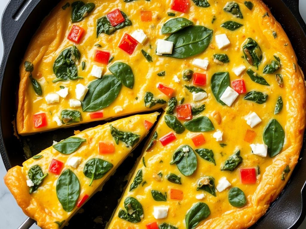 Egg and vegetable frittata with spinach and bell peppers for weight loss dinner