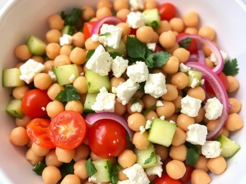 Mediterranean chickpea salad with feta and vegetables for weight loss