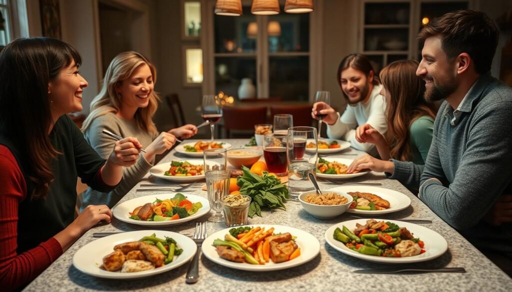 Person enjoying a healthy dinner for weight loss with family