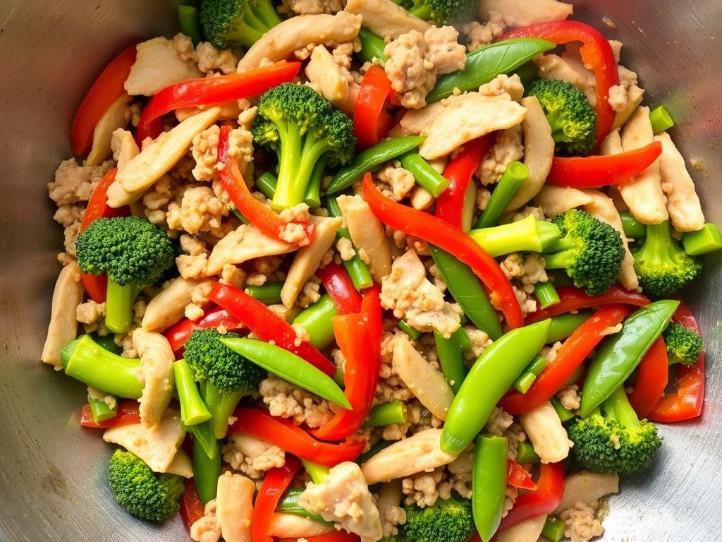 Turkey and vegetable stir-fry with broccoli and bell peppers for weight loss