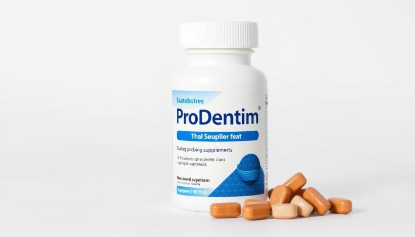 ProDentim oral probiotic supplement bottle and tablets